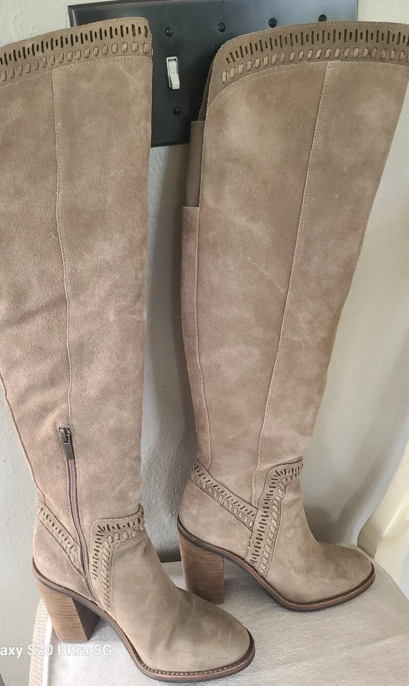 Vince Camuto Madolee Over-the-knee Boots Soft Taupe Tan Suede Size 7